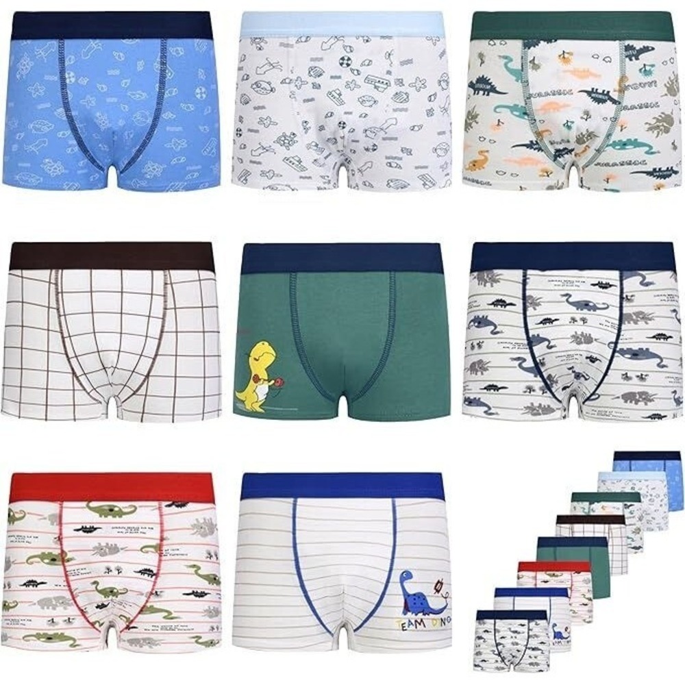 Boys 8 Pack Breathable Dinosaur Cotton‎ Boxer Briefs - Size 4-6 Years